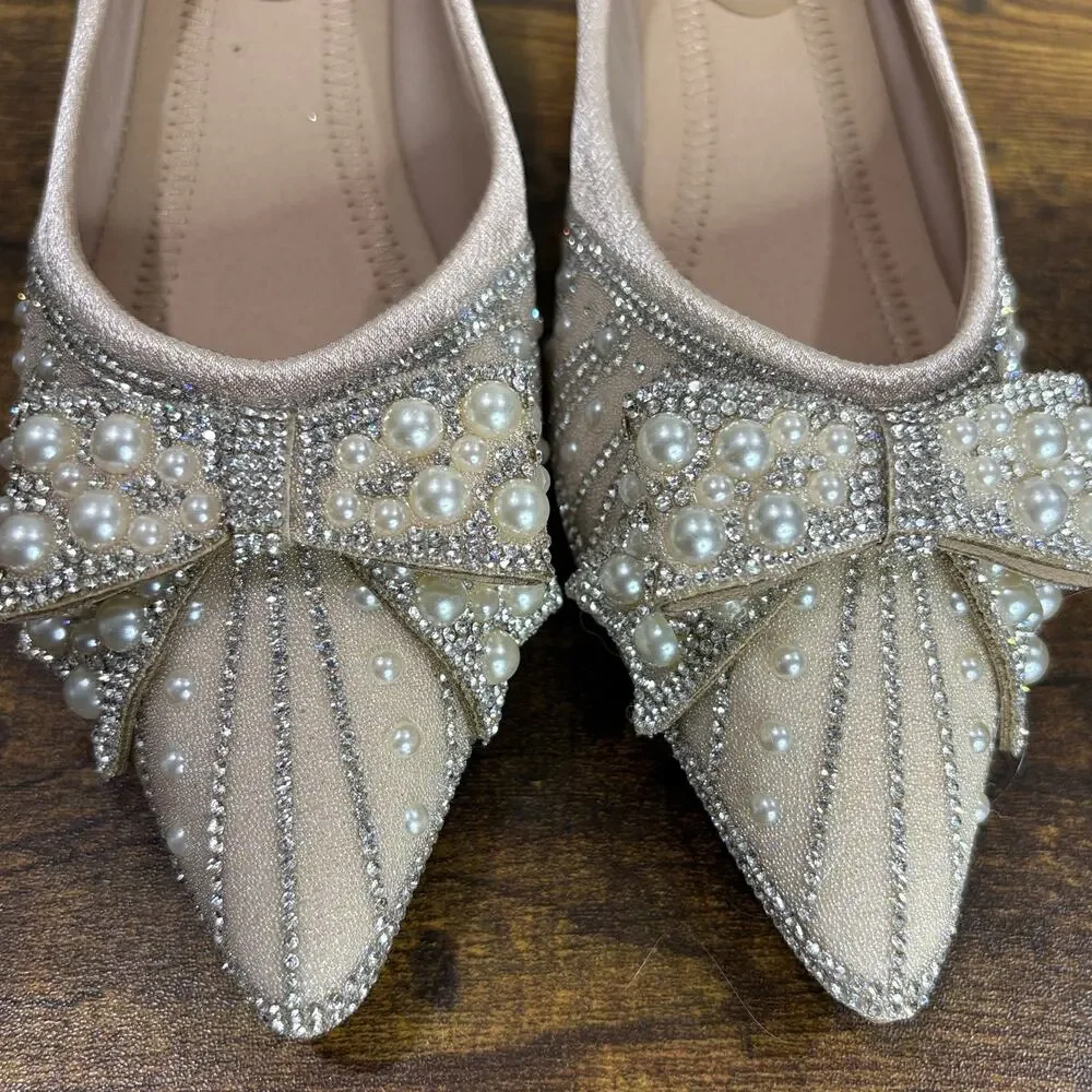 Taoyimei EU‎ 40 Formal Heels Pumps Bows Rhinestones Pearls Bridal Prom